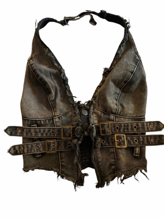 SHEIN Tops - Frayed Denim Halter Top Buckle Backless Punk Hippie Jean Crop
